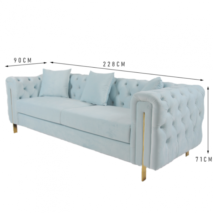 Velvet Fabric 3 Seater Button Texture Living Room Sofa 0