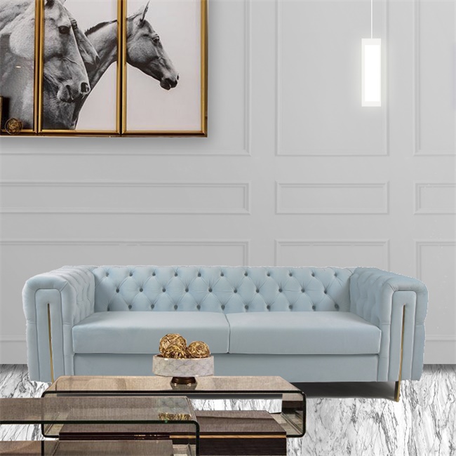 Velvet Fabric 3 Seater Button Texture Living Room Sofa 1